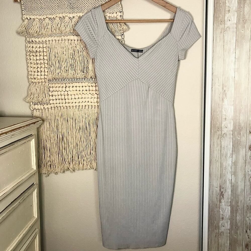 Zara Grey Ribbed Bodycon Midi Dress